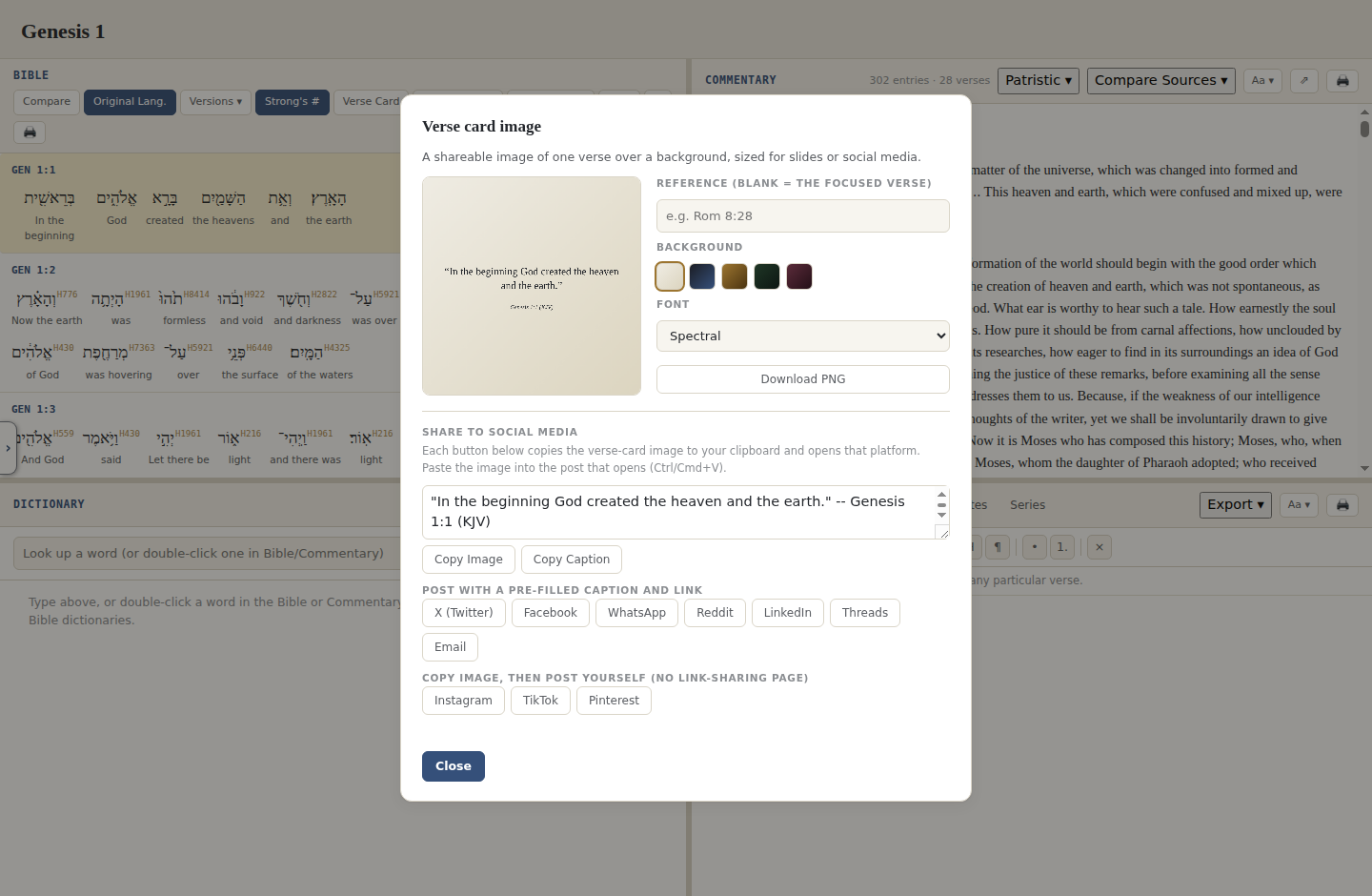 Vellum's Verse Card modal for turning a verse into a shareable image