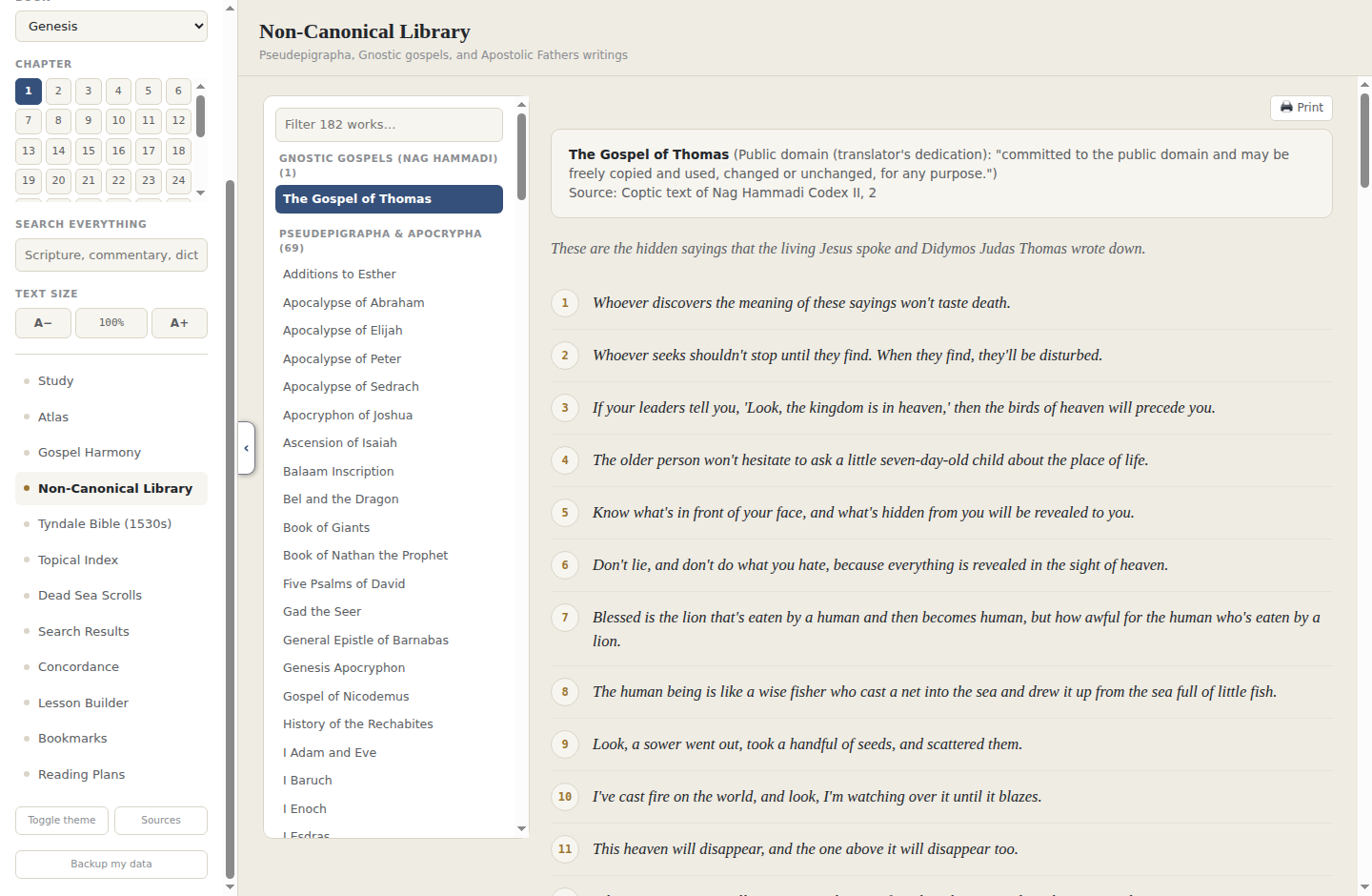 Vellum's Non-Canonical Library listing the Apocrypha, Pseudepigrapha, and Apostolic Fathers